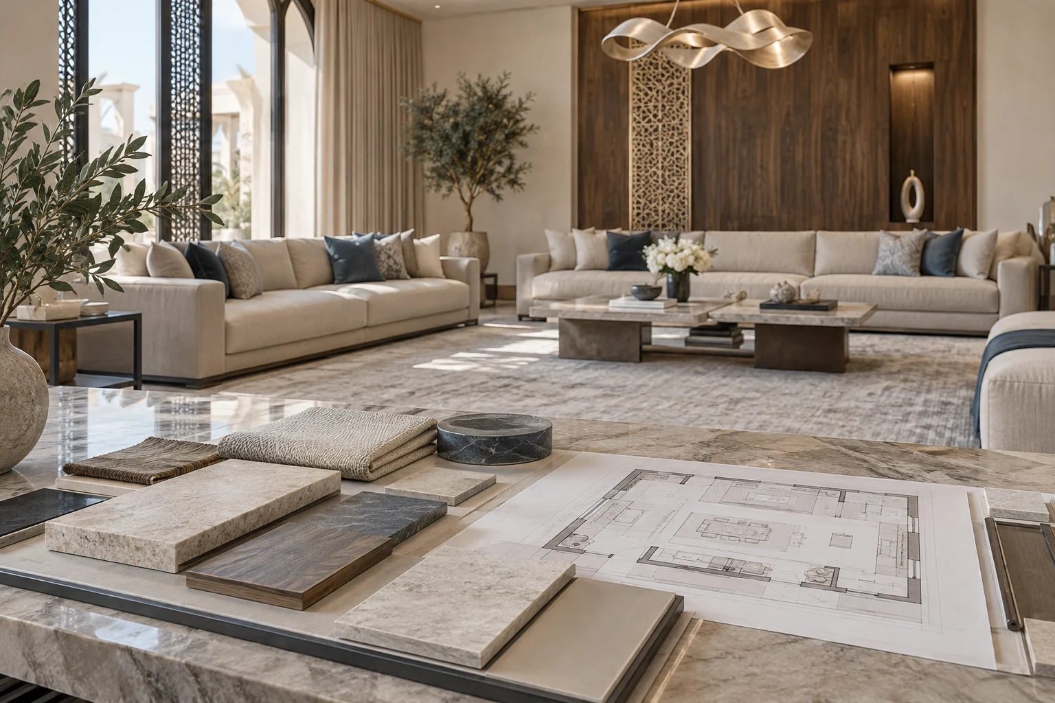 Interior material selection and coordinated majlis