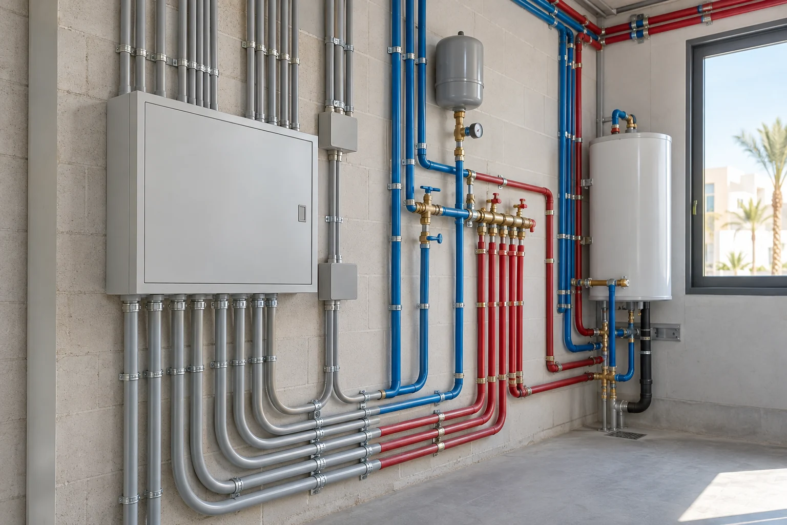 Electrical conduits and plumbing installation