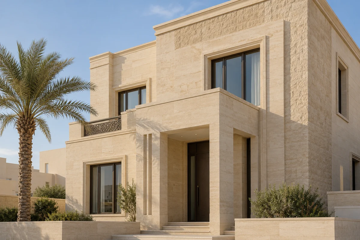 Natural stone facade cladding — كسوة حجرية لواجهة فيلا